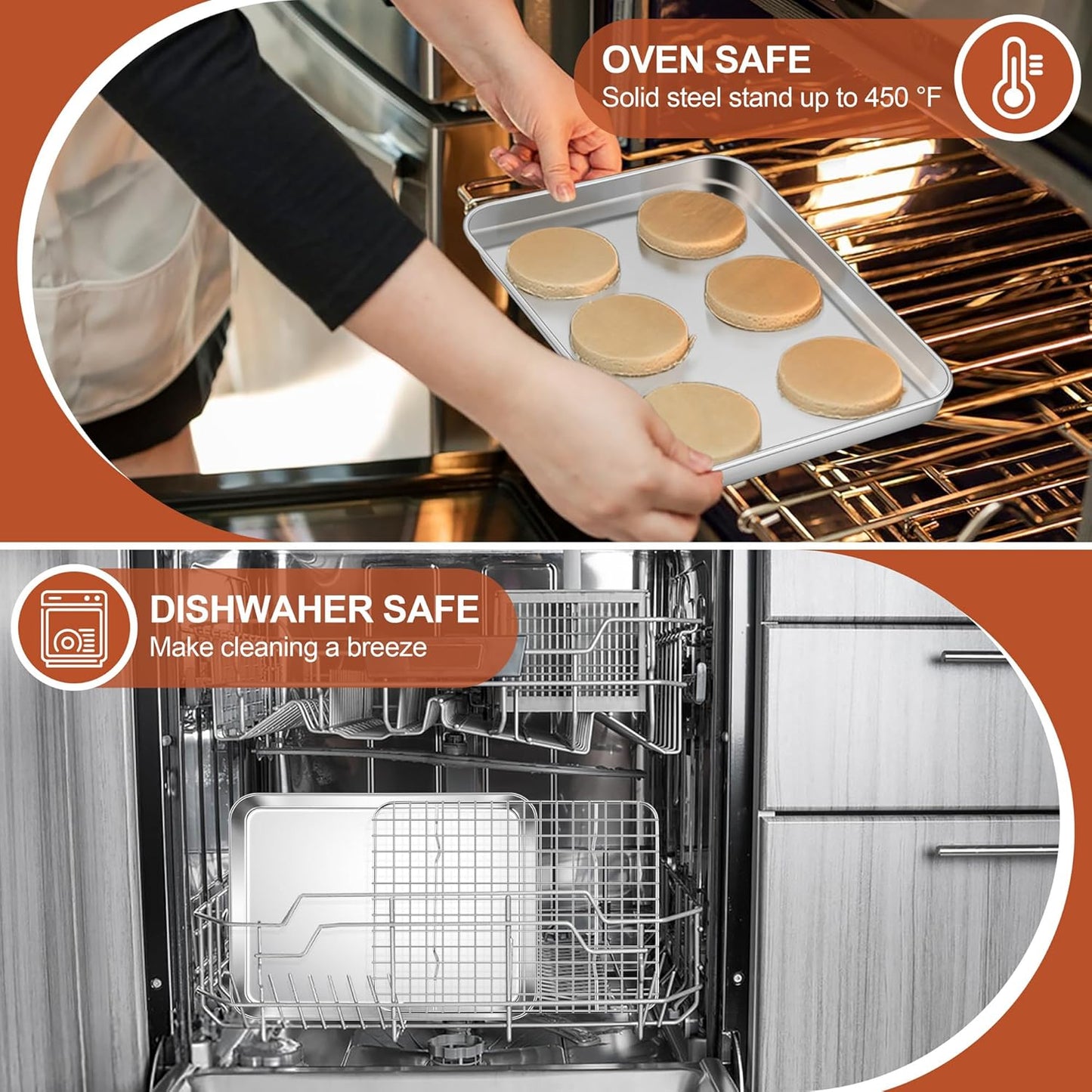 E-far Stainless Steel Baking Sheet with Wire Rack Set, 10.5” x 8.3” Cookie Sheet Baking Pan for Toaster Oven, Small Metal Tray with Cooling Rack for Cooking Roasting, Non-Toxic & Dishwasher Safe - Culinary Roots