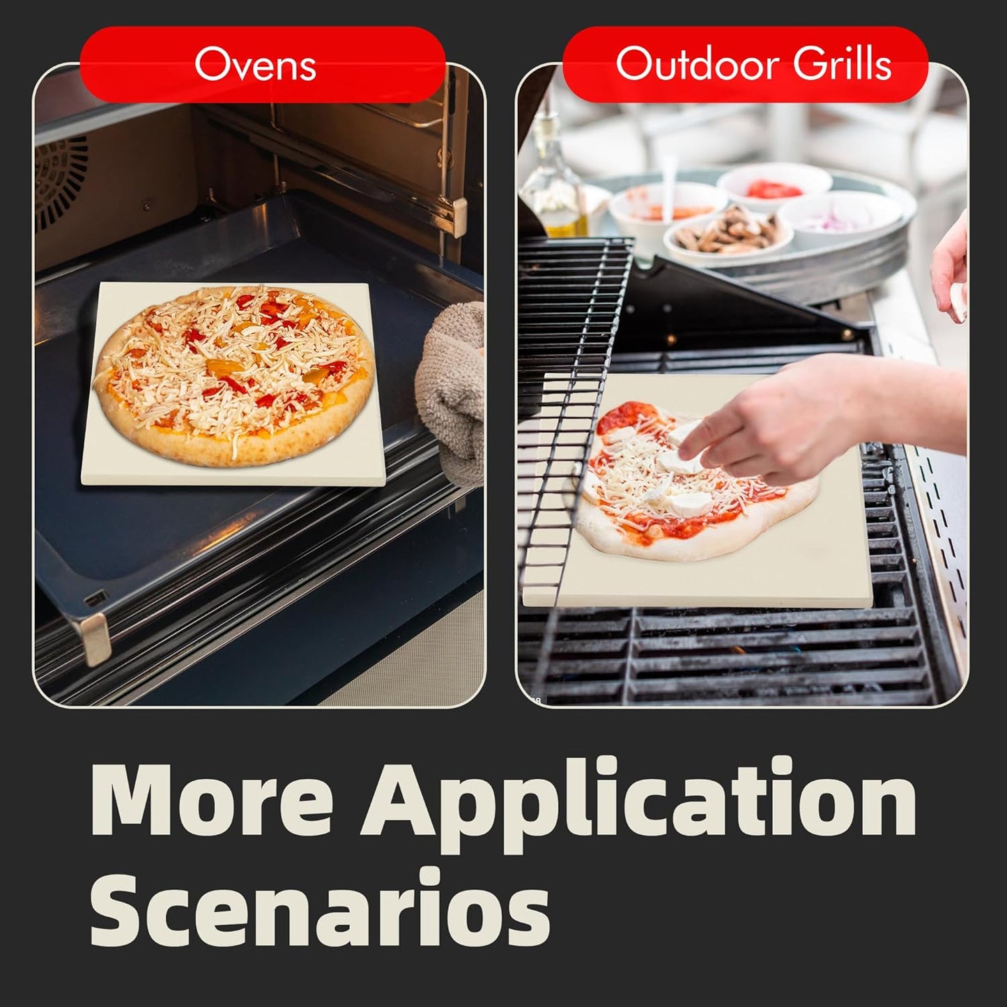 12" Square Pizza Stone, Heavy Duty Cordierite Pizza Pan for Grilling & Pizza Oven, High Temperature Resistant Baking Stone for Pizza, Bread, Meat - Culinary Roots