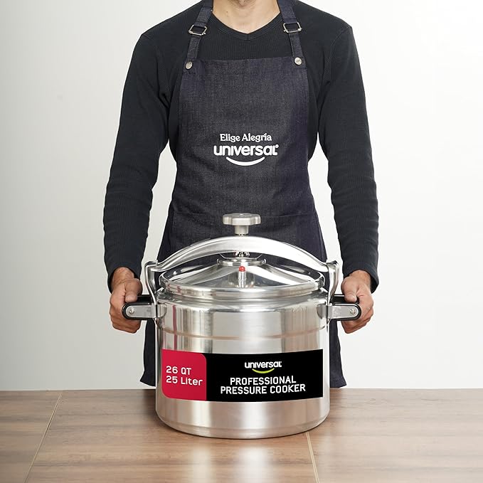 Universal (Large) 26-Quart Aluminum Pressure Cooker for Professional Use – Commercial-Grade, 1 Safety Valve, Reinforced Handles, Easy-Open Lid, – Ideal for Large Kitchens, and Restaurants
