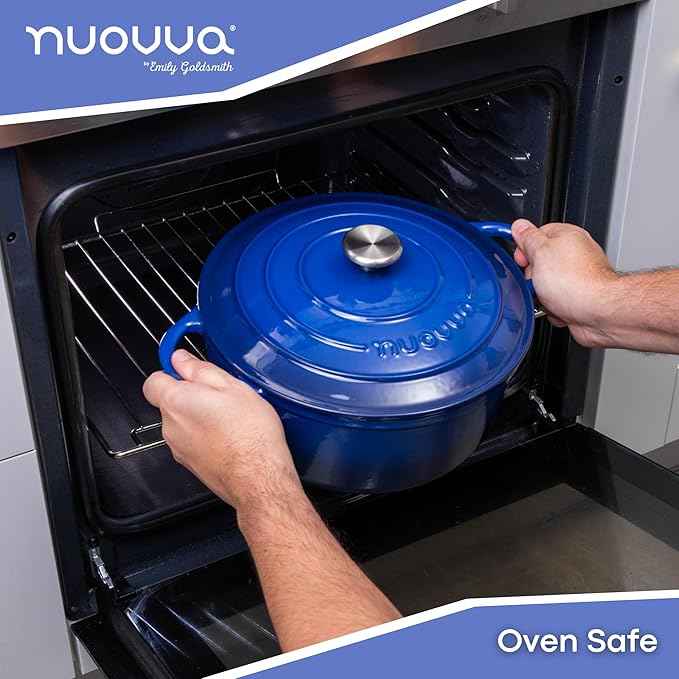 Cast Iron Dutch Oven with Lid – Non-Stick Ovenproof Enamelled Casserole Pot – Sturdy Dutch Oven Cookware – Dark Blue, 7.3-Quart, 30cm – by Nuovva
