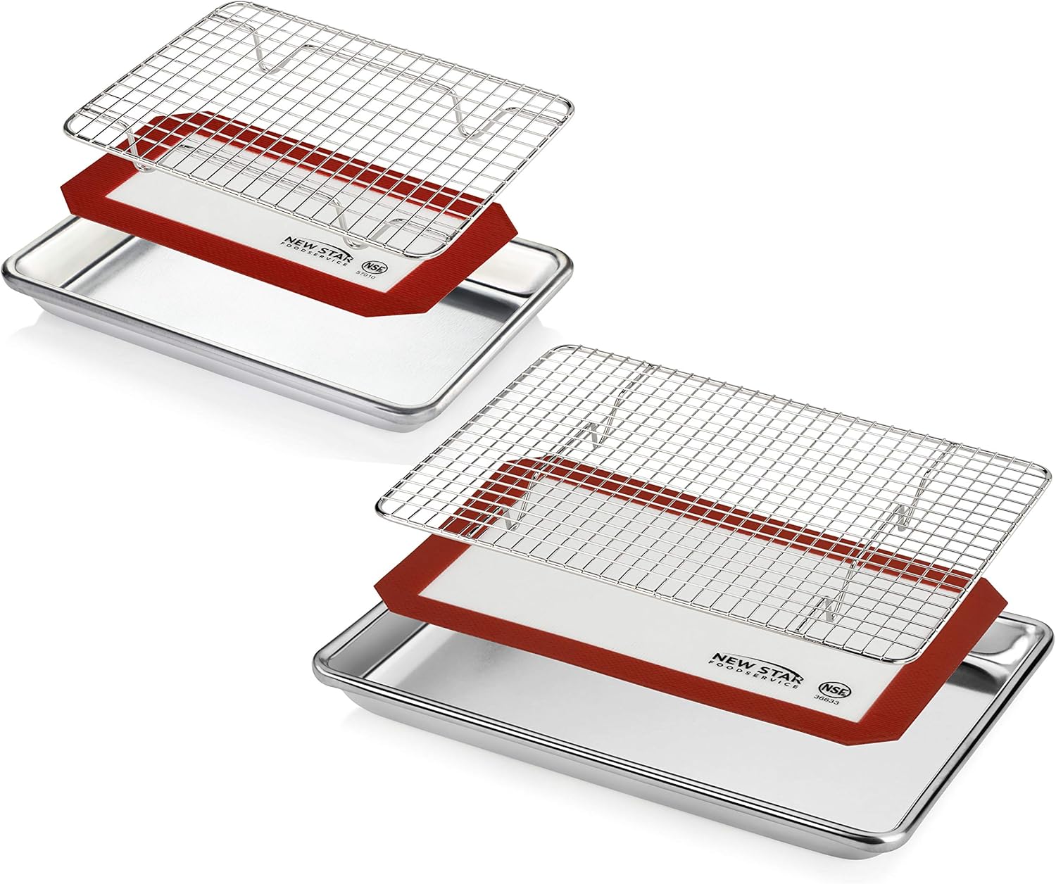 New Star Foodservice 1028768 Commercial-Grade Bun Pan/Baking Sheet, Baking Mat, Cooling Rack Combo, 1/8 and 1/4 Sizes Each - Culinary Roots