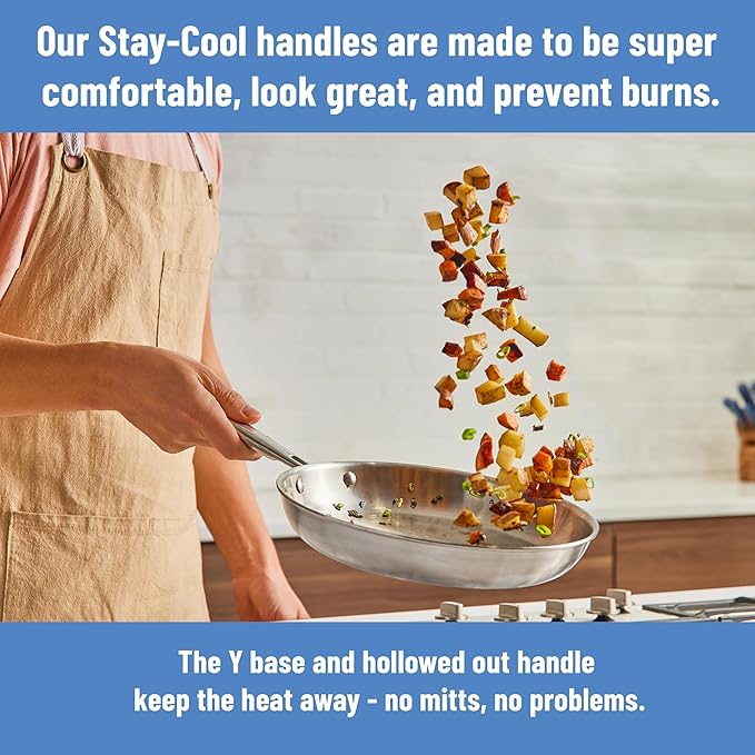 Misen 5-Ply Stainless Steel 12" Frying Pan - Professional Cookware for Induction, Gas and Electric - Dishwasher Safe, Oven Safe to 800°F - Durable, Versatile, Even Heating