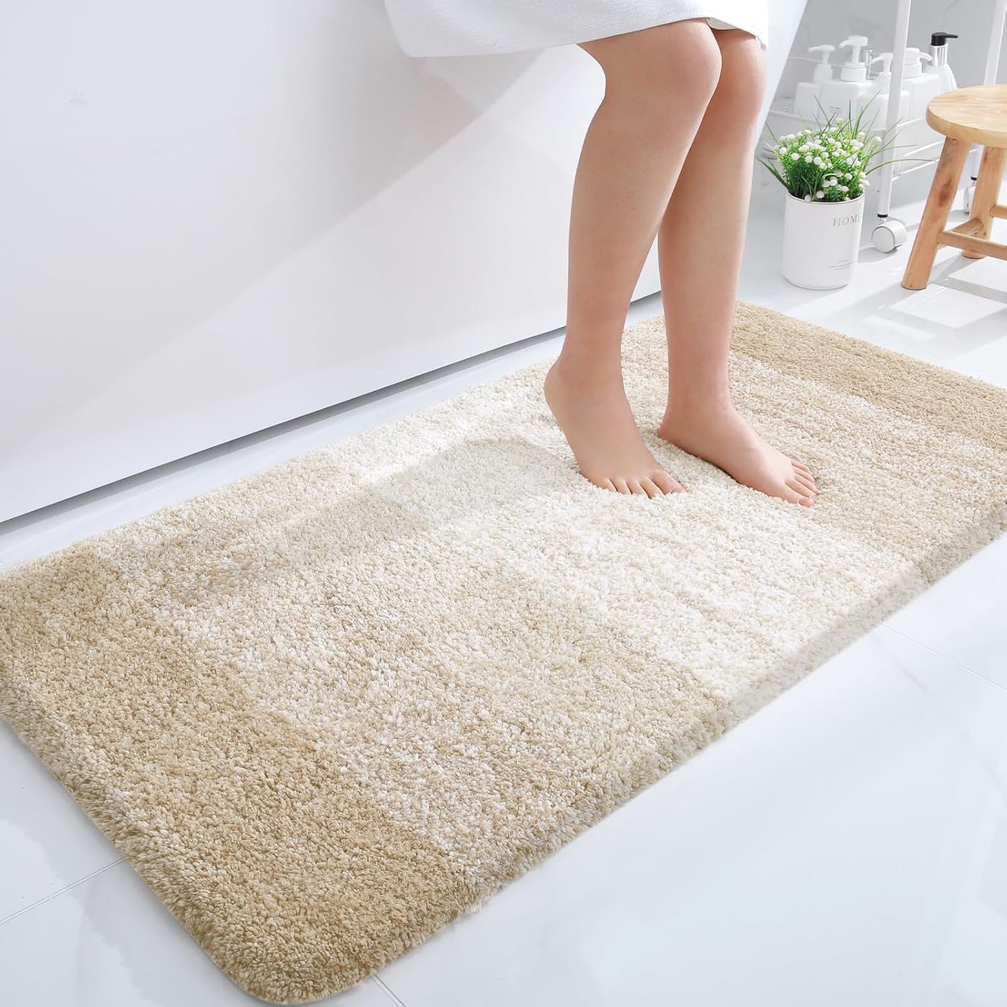 OLANLY Bathroom Runner Rugs 47x24, Extra Soft Absorbent Microfiber Bath Rugs, Rubber Backing, Quick Dry, Washable Bath Mats for Bathroom Floor, Tub and Shower, Home Decor Accessories, Light Beige