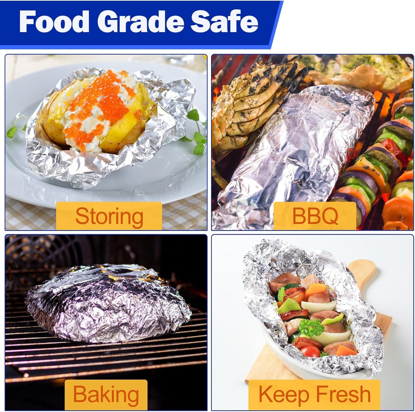 Aluminum Foil Sheets - 12" x 10.75" Pre Cut Tin Foil, Premium Aluminum Foil Wraps for Cooking, Storing Food - 500 Sheets