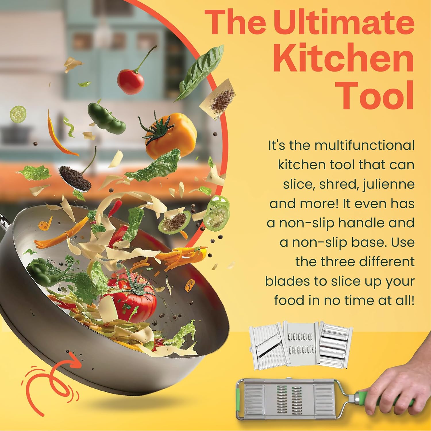 Slicer – Amazing Veggie Slicer for Effortless Kitchen Prep Made Simple! – Use it as a Food Shredder, & Grater - Multifunctional with Non-Slip Handle & Base - Culinary Roots