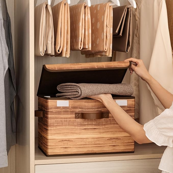 GRANNY SAYS Storage Boxes with Lid, Fabric Storage Bins with Lids, Decorative Closet Storage and Organizer, Wood Grain Print Bins, 2-Pack