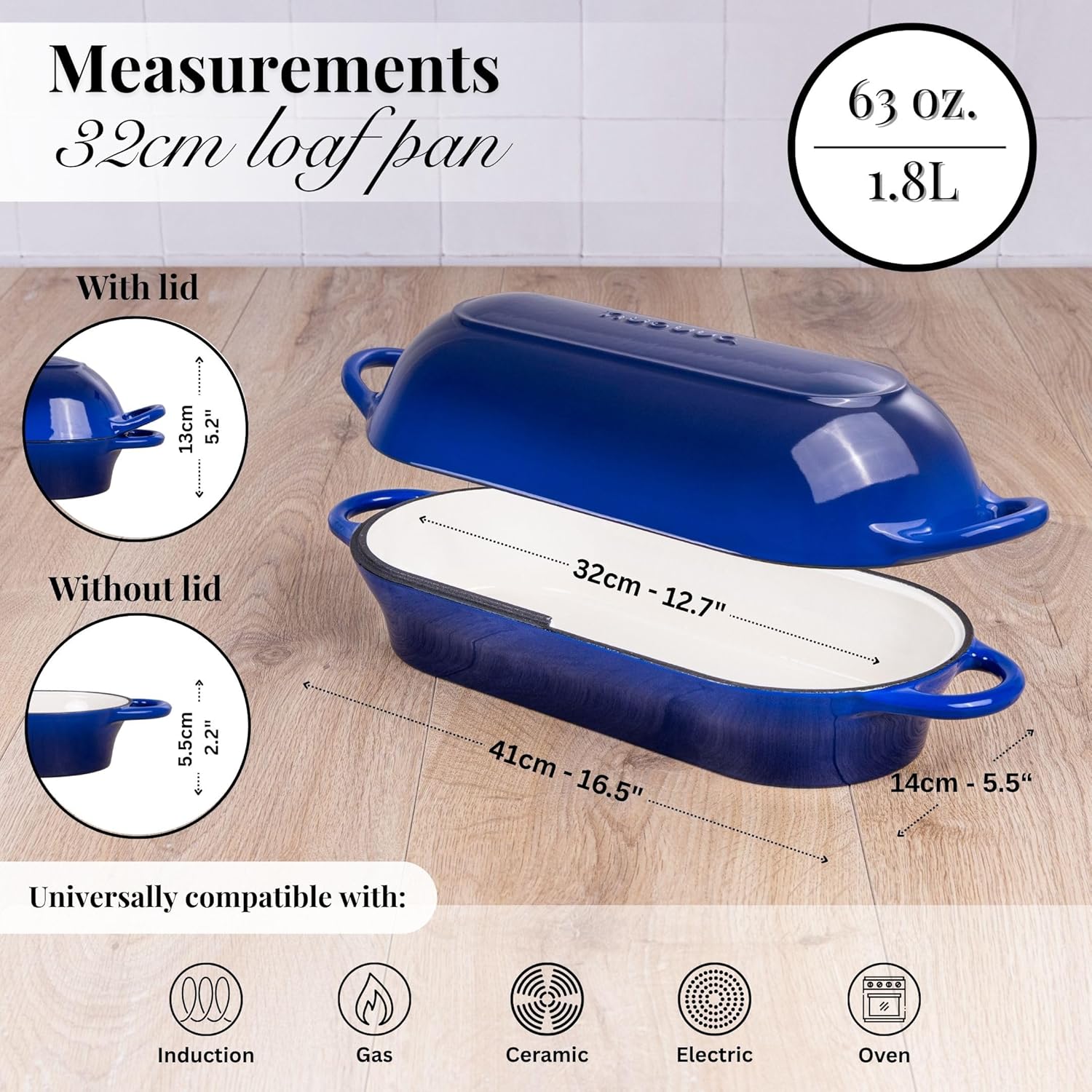 Enamelled Cast Iron Bread Loaf Pot – Dutch Oven For Sourdough Bread Baking – Oven Safe Non Stick Bread Pot – Rectangular, Dark Blue, 34cm x 16cm – by Nuovva - Culinary Roots