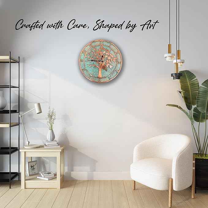 Handmade Copper Wall Clock Artisan Touch in Every Piece - Eternal Tree Wall Decor Copper Clock for Living Room, Office, Kitchen & Bedroom (11 Inch)