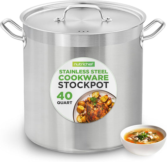 Nutrichef Stainless Steel Cookware Stockpot, 40 Quart Heavy Duty Induction Soup Pot With Stainless Steel Lid And Strong Riveted Handles, Even Heat Distribution, Compatible With Most Cooktops - Culinary Roots