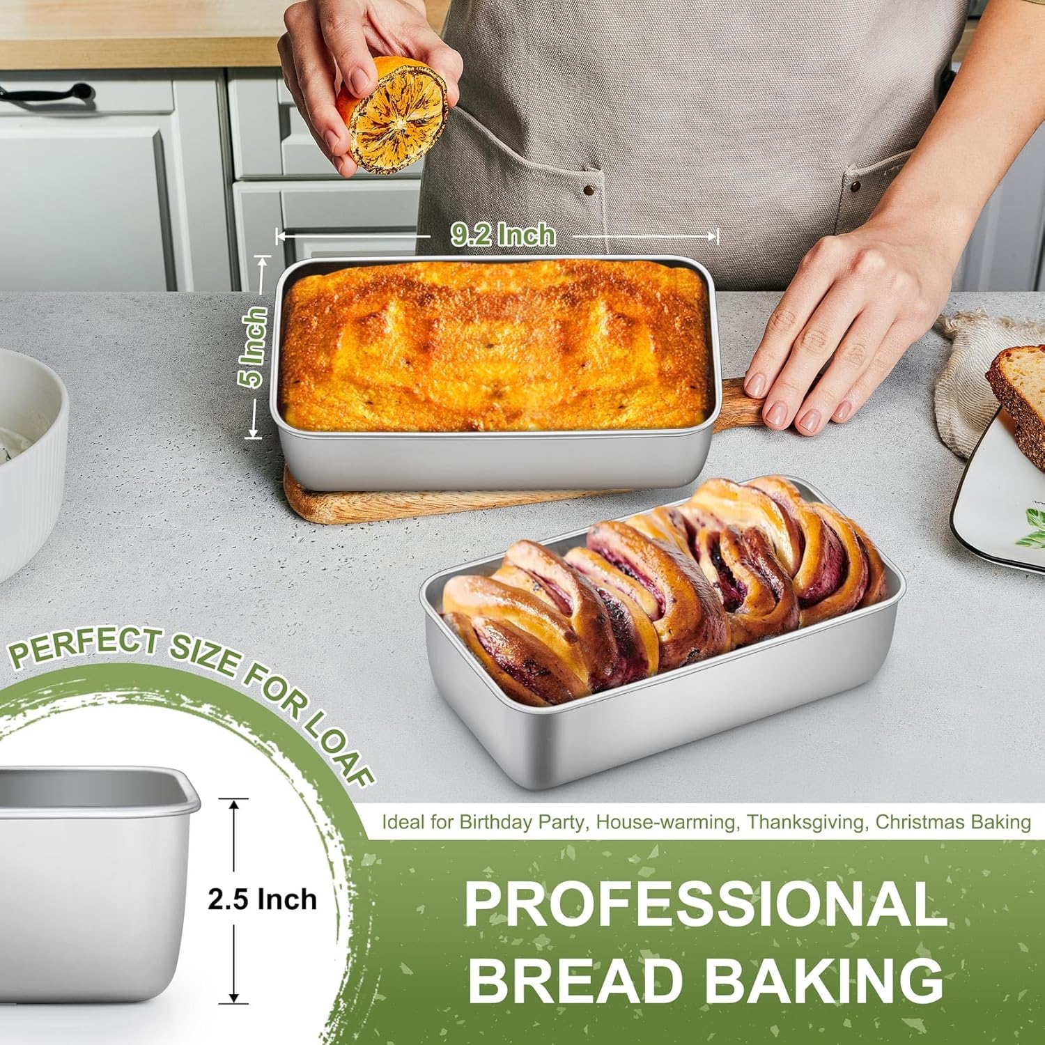 P&P CHEF Loaf Pan Set, 9 x 5 Inch Bread Pans, Stainless Steel Loaf Toast Baking Pans For Bread Meatloaf Lasagna Cake, Healthy & Non Toxic, Oven & Dishwasher Safe,(Silver, 2Pcs) - Culinary Roots
