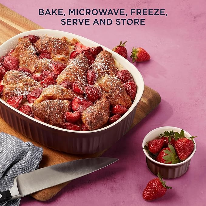 CorningWare Ceramic Bakeware Set with Lids Chip and Crack Resistant Stoneware Baking Dish, Microwave, Dishwasher, Oven, Freezer and Fridge Safe, 10-Piece French Cabernet