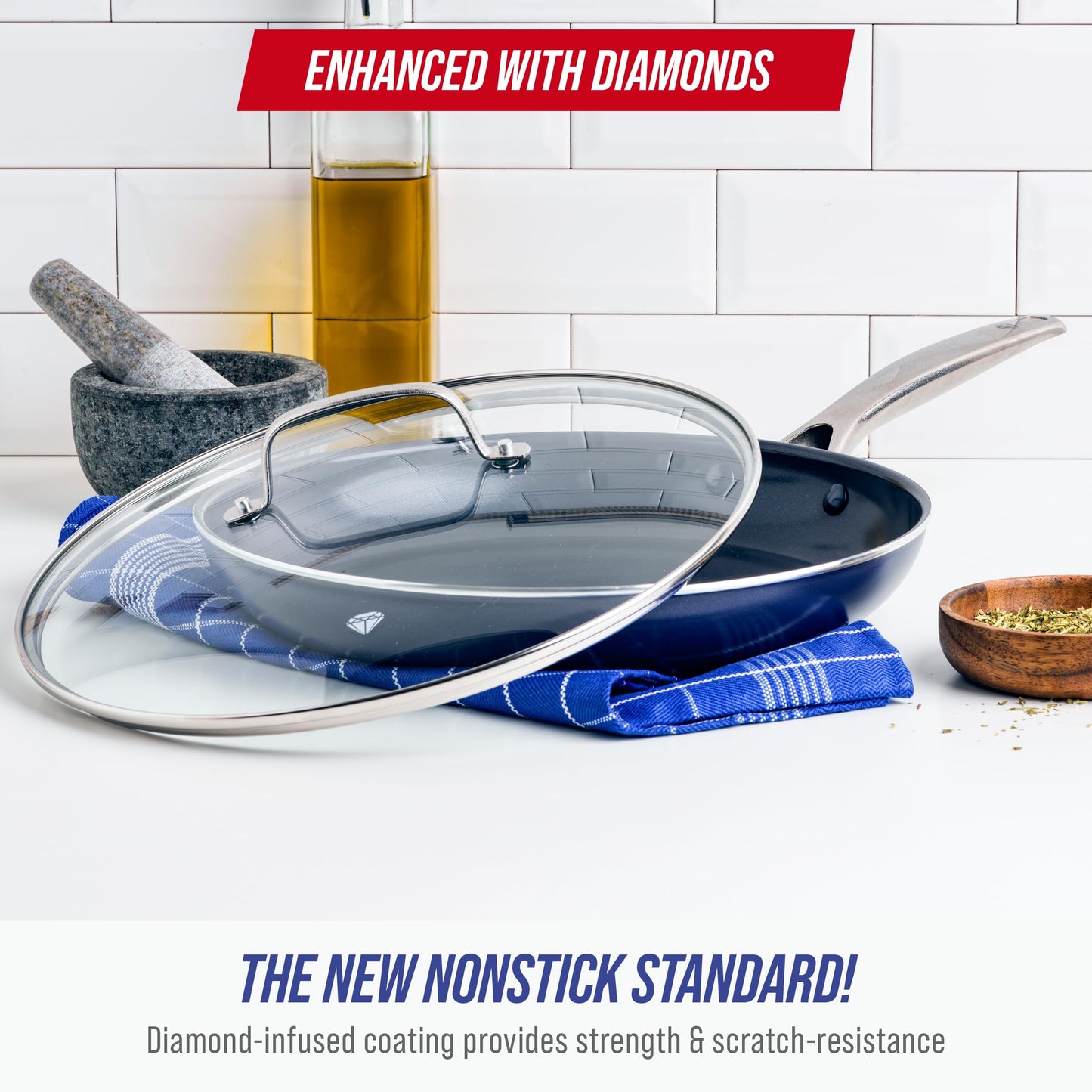 12" Diamond Ceramic Nonstick Frying Pan Skillet with Lid