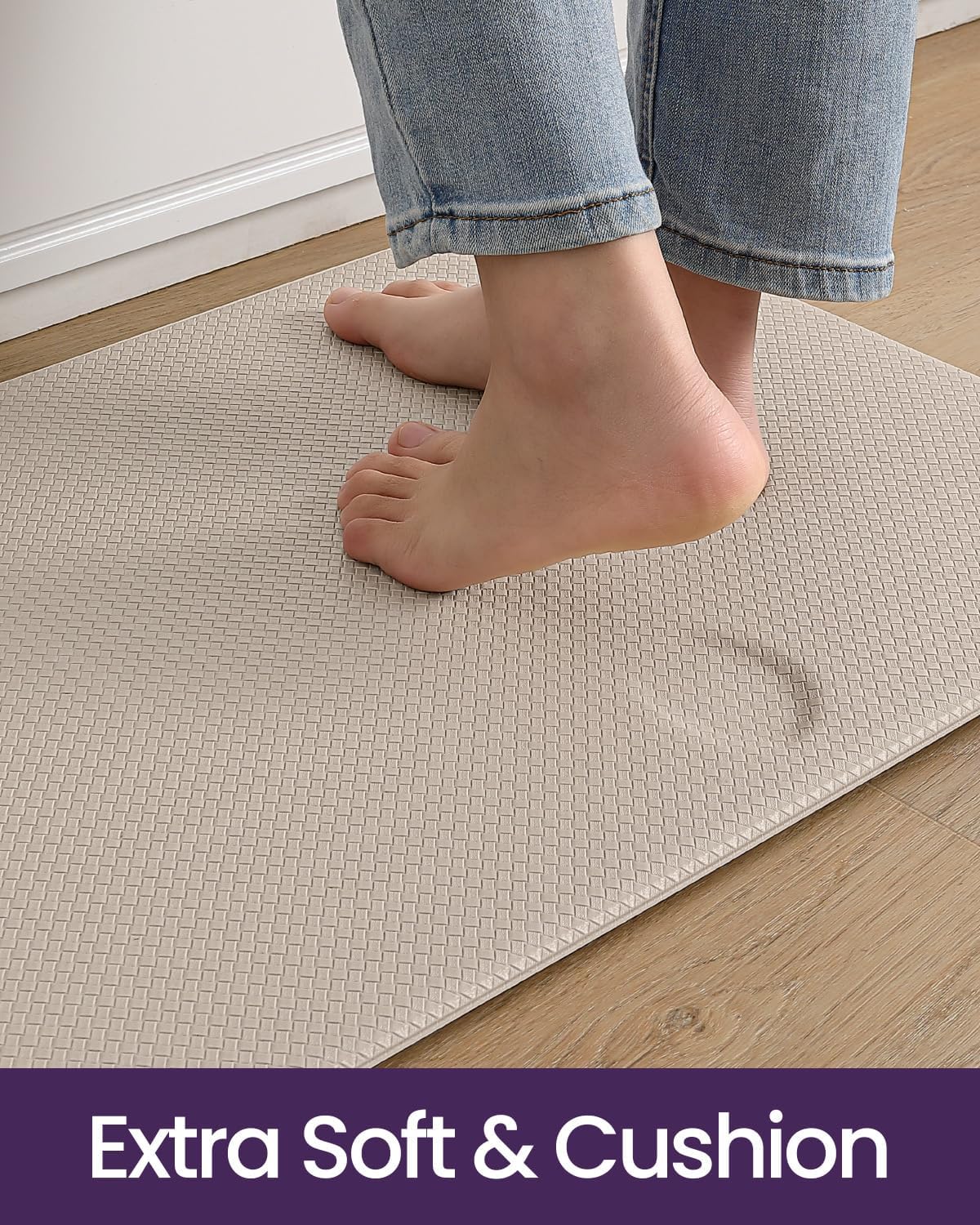 DEXI Kitchen Floor Mats Cushioned Anti Fatigue, 23x94, Large Long Standing Runner Rug Waterproof, Comfort Memory Foam Padded for Front Sink Laundry, Beige