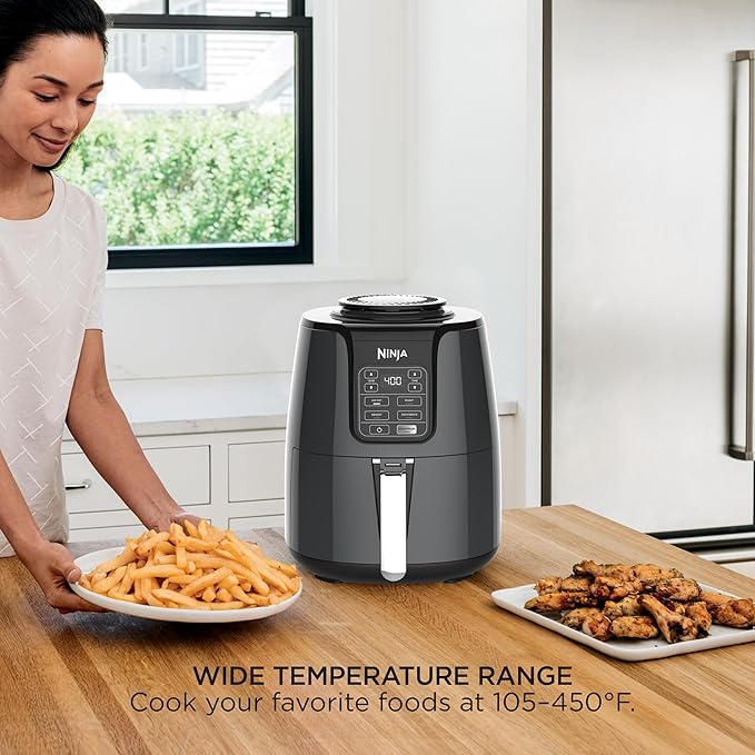 Ninja Air Fryer | 4 QT Capacity | 4-in-1 Roast, Crisp, Roast, Reheats, & Dehydrates | Dishwasher Safe Parts | 105°F-400°F | Includes 20 Easy & Healthy Recipes | 1550 watt | Grey | AF101