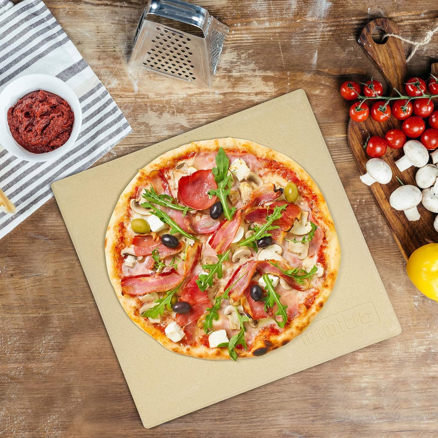 Pizza Stone for Oven and BBQ Grill, 13 inch Square Bread Baking Stone, Heavy Duty Large Ceramic Pizza Pan for Baking Pie Cookie and Cheese - Culinary Roots
