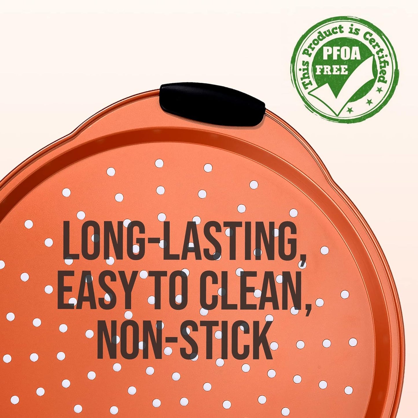 NutriChef 13-Inch Nonstick Pizza Tray - Round Carbon Steel Non-Stick Pizza Baking Pan with Perforated Holes, Premium Bakeware Pizza Screen with Silicone Grip Handles, Dishwasher Safe - Copper - Culinary Roots