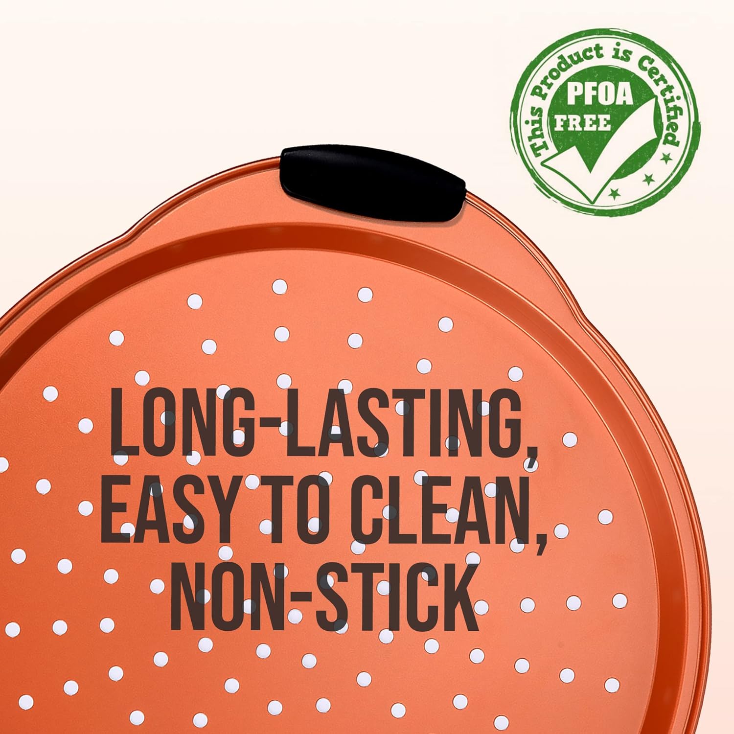 NutriChef 13-Inch Nonstick Pizza Tray - Round Carbon Steel Non-Stick Pizza Baking Pan with Perforated Holes, Premium Bakeware Pizza Screen with Silicone Grip Handles, Dishwasher Safe - Copper - Culinary Roots