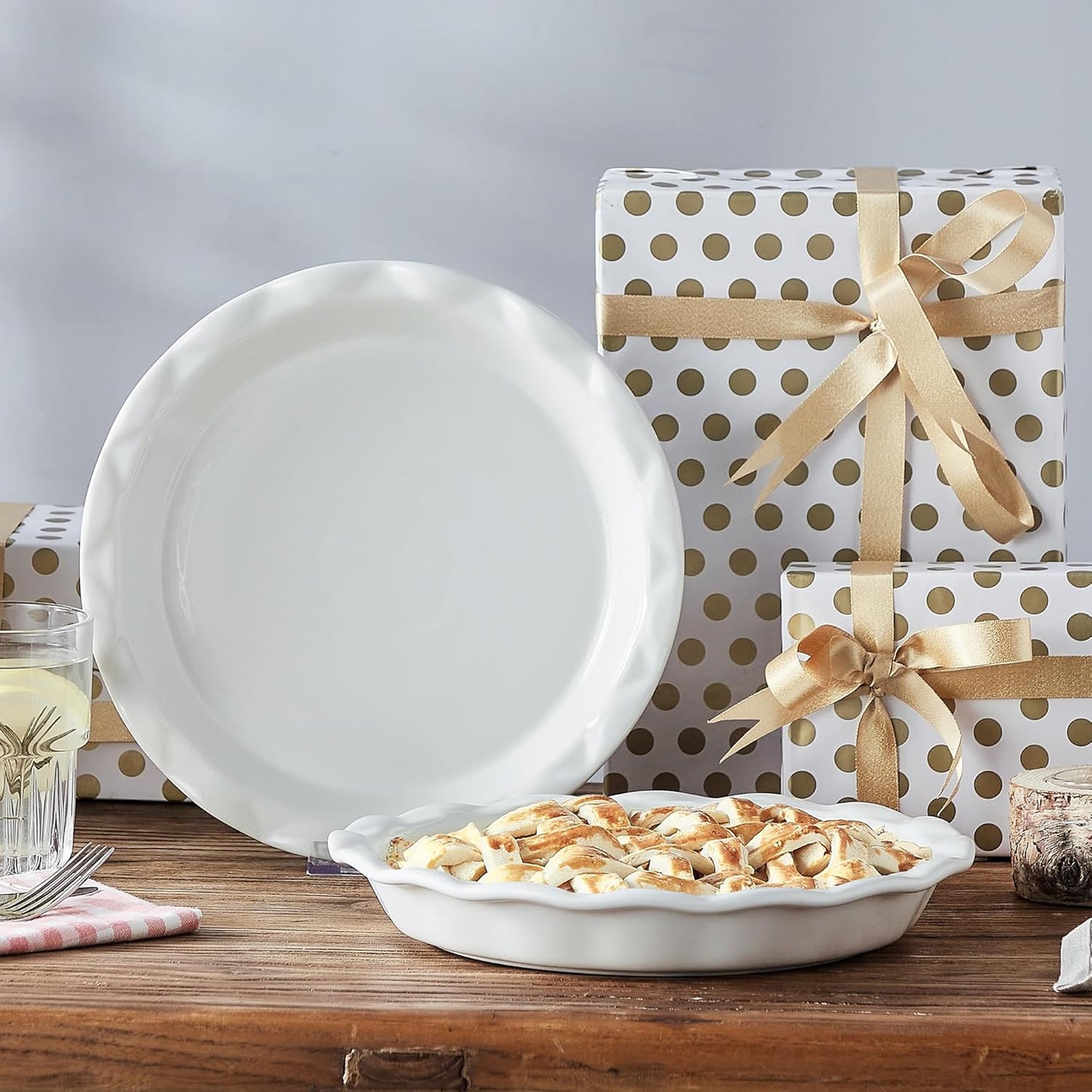 Lareina Ceramic Pie Pans for Baking, 9 Inches Pie Plate for Apple Pie, 36 Ounce Round Baking Dish, Set of 2, Thanksgiving day Gifts for Women, White - Culinary Roots