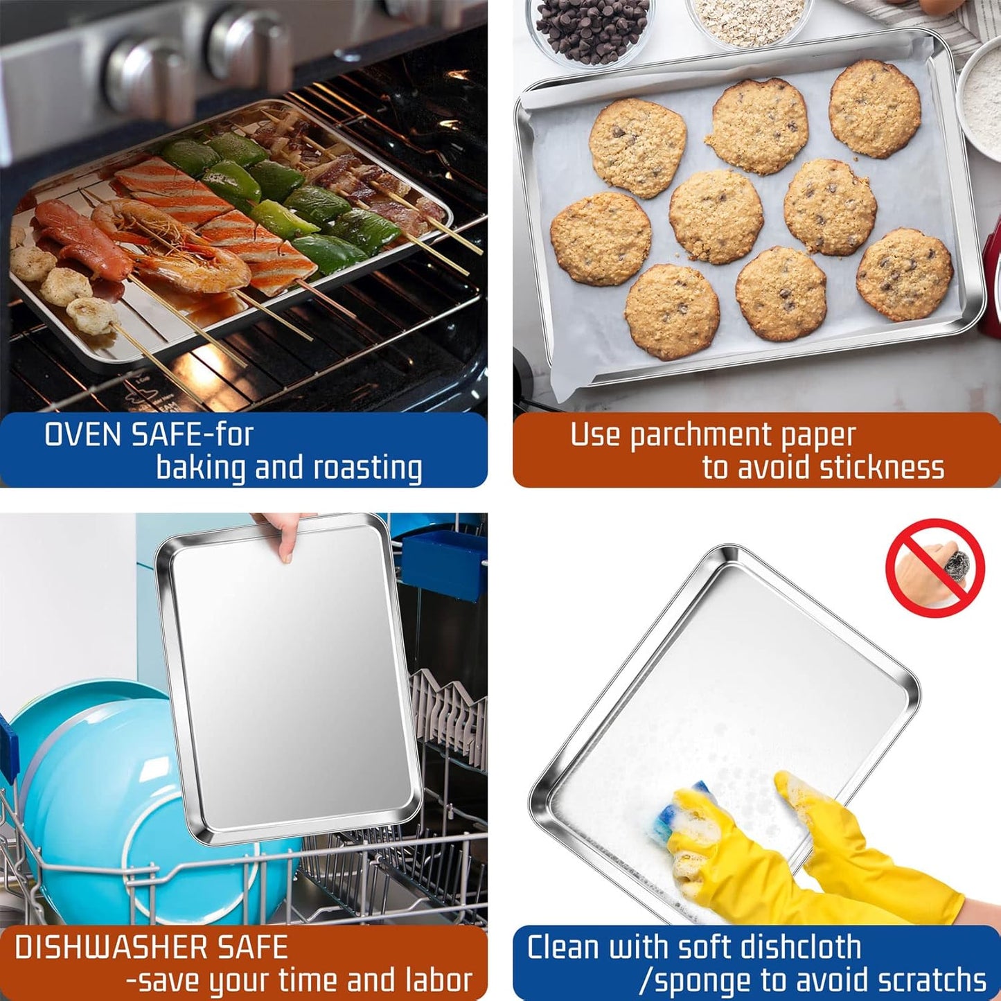 P&P CHEF 12.5 Inch Baking Cookie Sheet, Oven Pan Tray Stainless Steel Sheet Pan for Kitchen, Oven Bakeware for Multi Uses, Shiny Look & Dishwasher Safe, Healthy & Heavy Duty, 1Pc - Culinary Roots