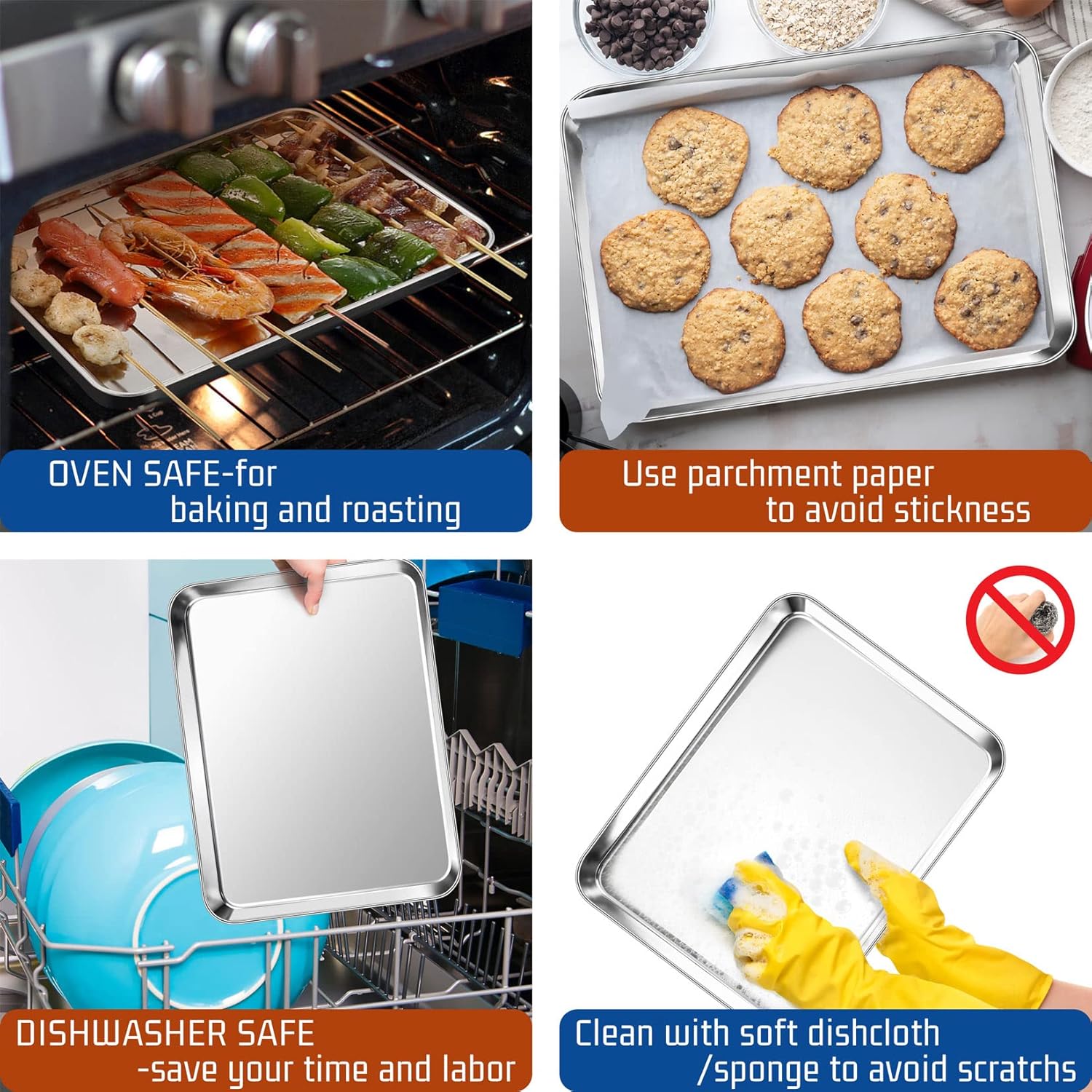 P&P CHEF 12.5 Inch Baking Cookie Sheet, Oven Pan Tray Stainless Steel Sheet Pan for Kitchen, Oven Bakeware for Multi Uses, Shiny Look & Dishwasher Safe, Healthy & Heavy Duty, 1Pc - Culinary Roots