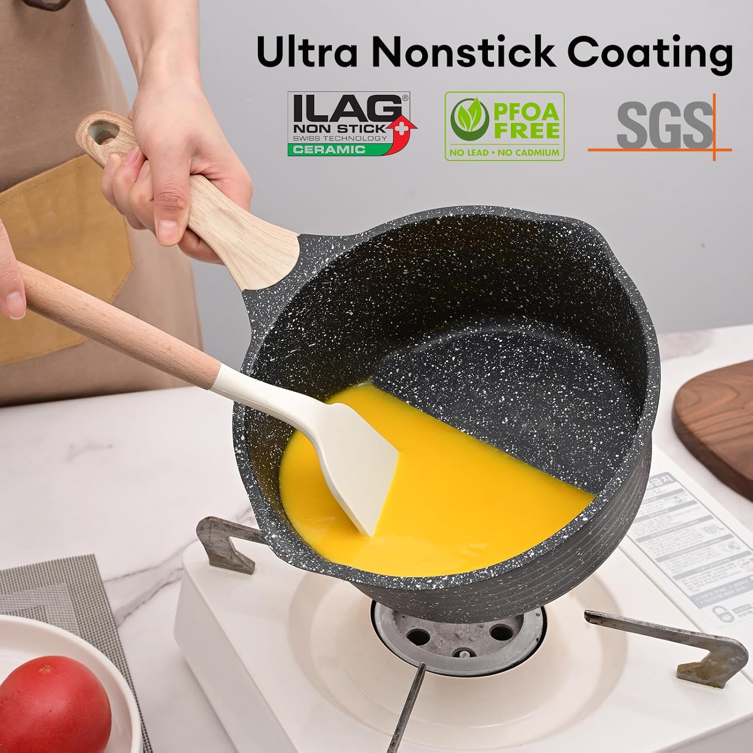 JEETEE 2 Quart Sauce Pan with Lid, Non Stick Small Pot with Coating, Masterclass Cookware Sauce Pot for Cooking, PFOA/PFOS Free - Culinary Roots