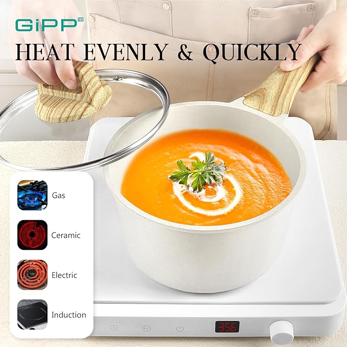 GiPP 21Psc Pots and Pans Set Non Stick White Granite Kitchen Cookware Sets Nonstick Induction Cookware Non-toxic Cooking Pan Set with Silicone Utensils, PFOS and PFOA Free