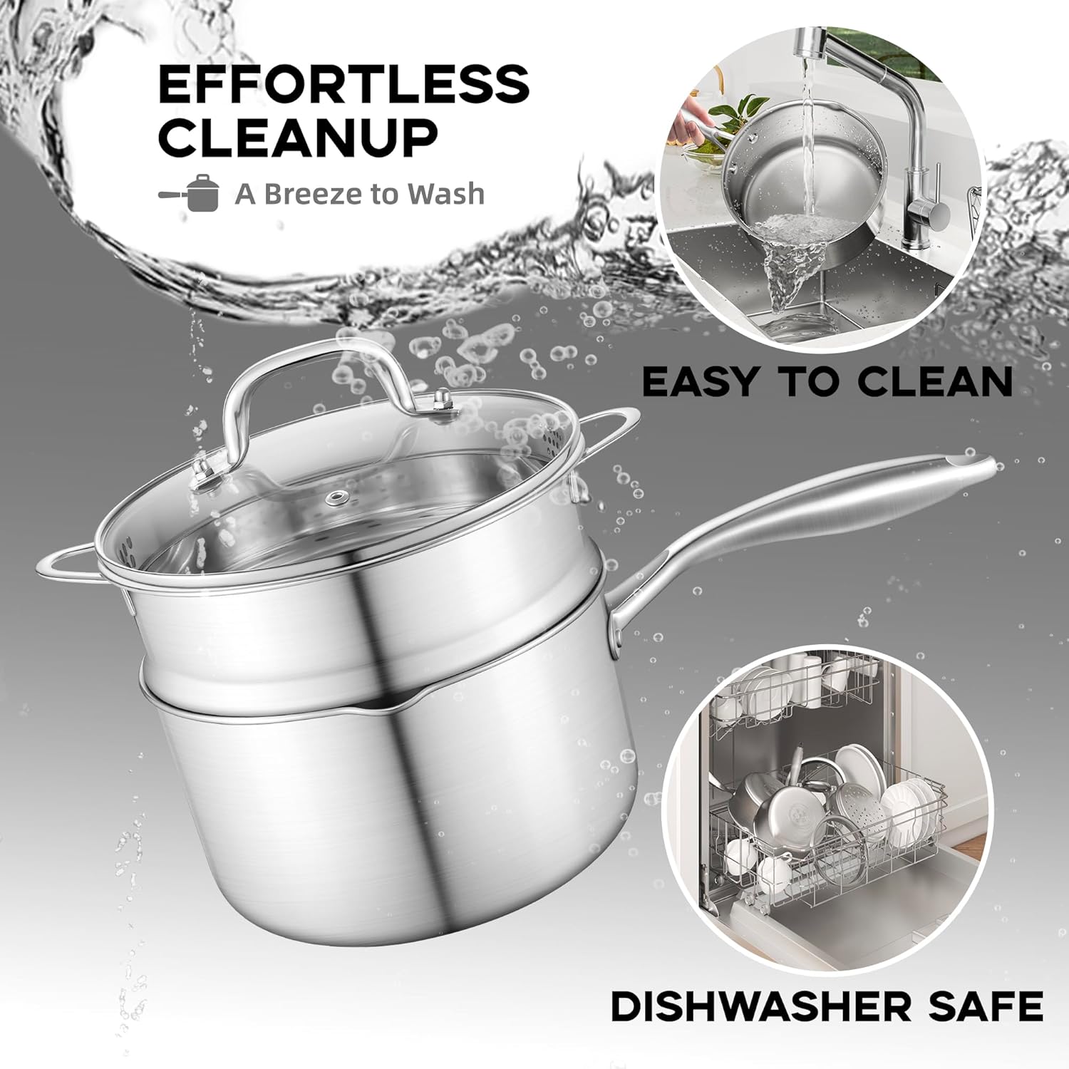 Leetaltree 1.5 Quart Stainless Steel Saucepan with Steamer Basket, Tri-ply Construction, Versatile Sauce Pan with Double-sized Drainage Lid - Perfect for Cooking Gravies. Pasta, Vegetable and More - Culinary Roots