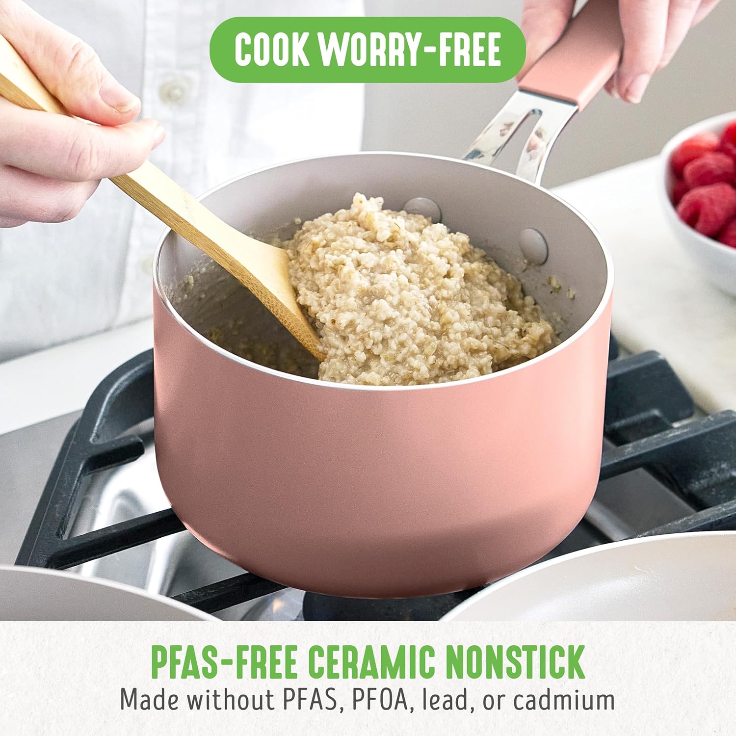 GreenLife 2 Quart Nonstick Saucepan with Lid, Lightweight Healthy PFAS-Free Milk Pan, Dishwasher & Oven Safe Soup Pan, Durable Body, Silicone Stay-Cool Handle, Easy Release Chef’s Pan, Pink - Culinary Roots