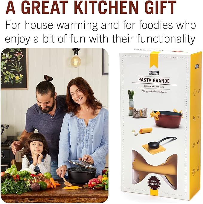 Pasta Grande - Fun Pasta Shaped Silicone Kitchen Tools in a Gift Box / 4 of our Pasta-shaped kitchen gadgets in one festive giftbox/Farfalloni, Ravioli, Penneli & Mafaldine/by Monkey Business