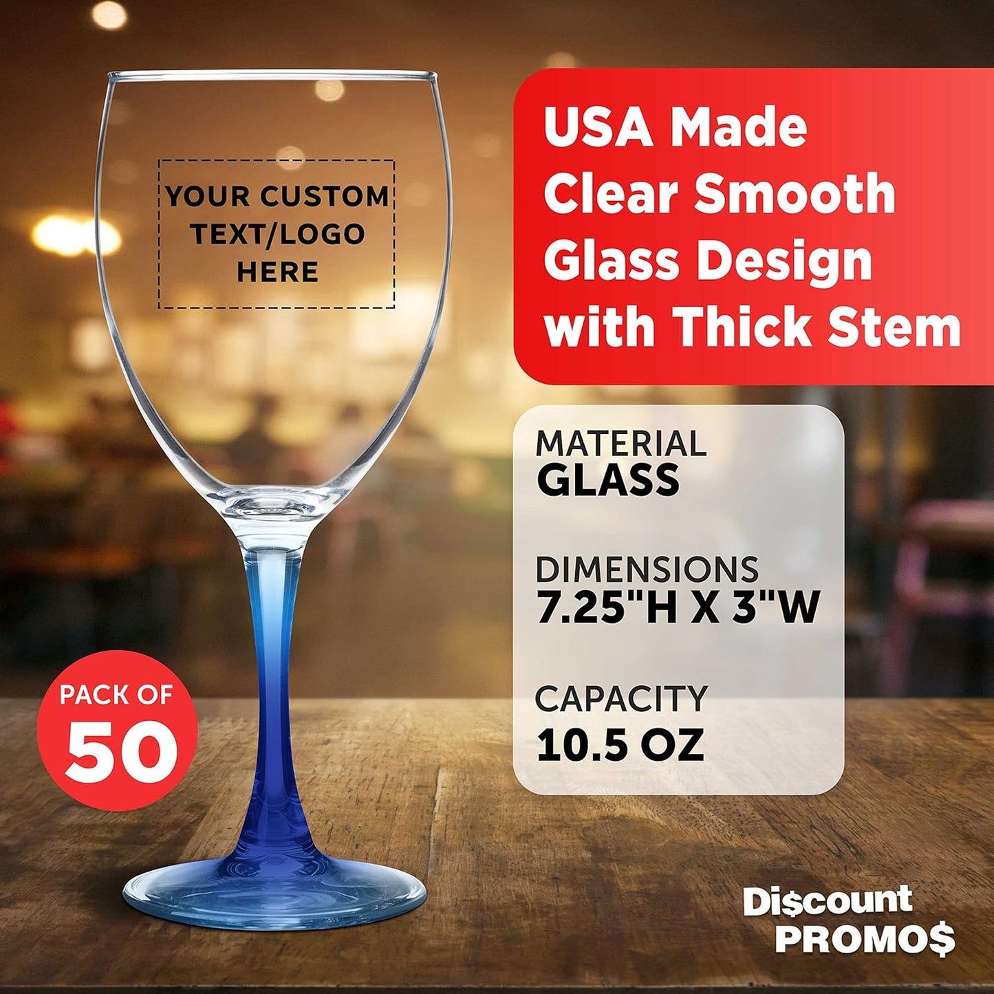 Custom Nuance Wine Glasses by ARC 10.5 oz. Set of 50, Personalized Bulk Pack - Restaurant Glassware, Perfect for Red Wine, White Wine, Cocktails - Blue