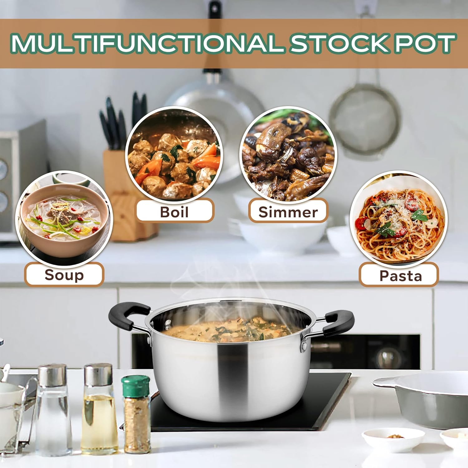 LIANYU 3QT Stainless Steel Stock Pot, Cooking Soup Pot with Lid, Heavy Duty Pasta Stockpot for Strew Simmer Boiling, Heat-proof Handle, Dishwasher Safe - Culinary Roots