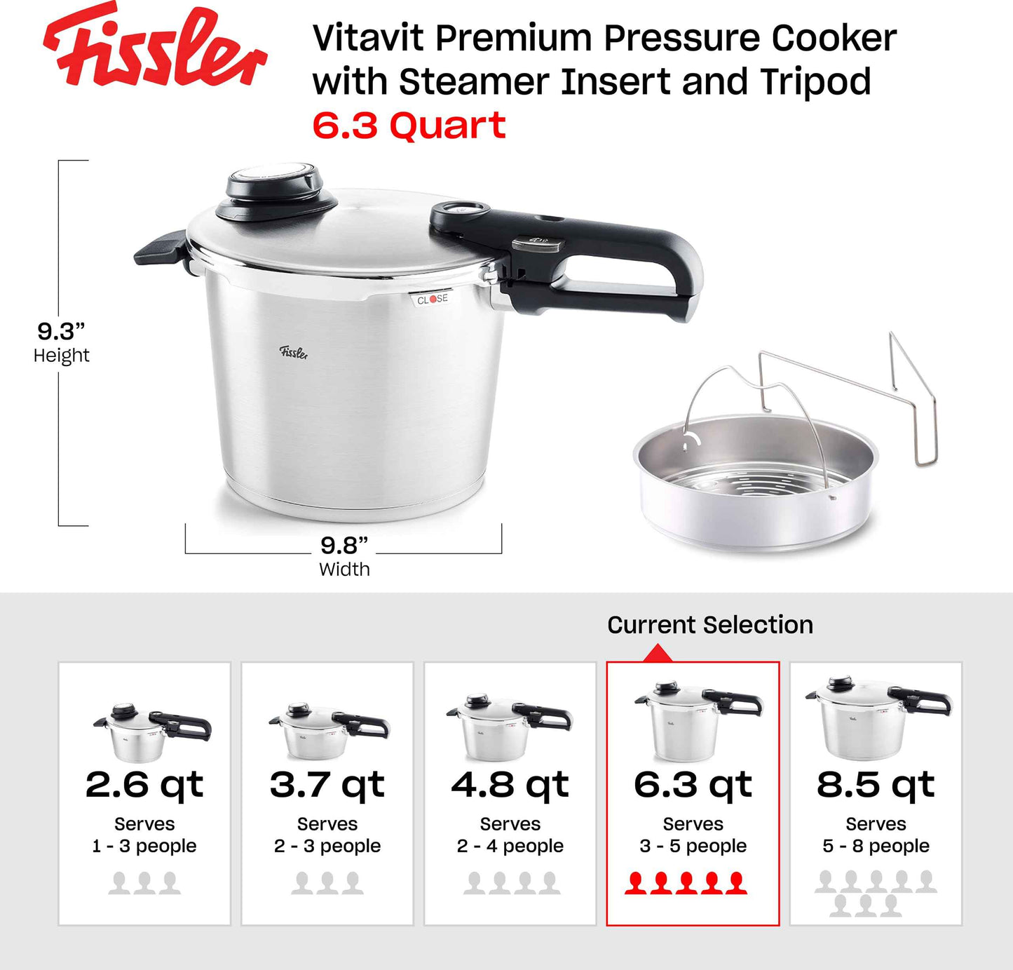 Vitavit Premium Pressure Cooker with Steamer Insert