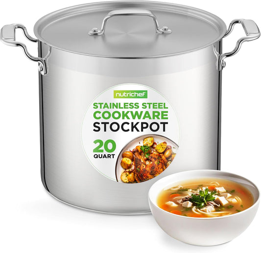 NutriChef 20 Quart Heavy-Duty Stockpot with Stainless Lid - Large Pot for Induction, Gas & Electric Cooktops, Perfect for Soups & Stews - Culinary Roots