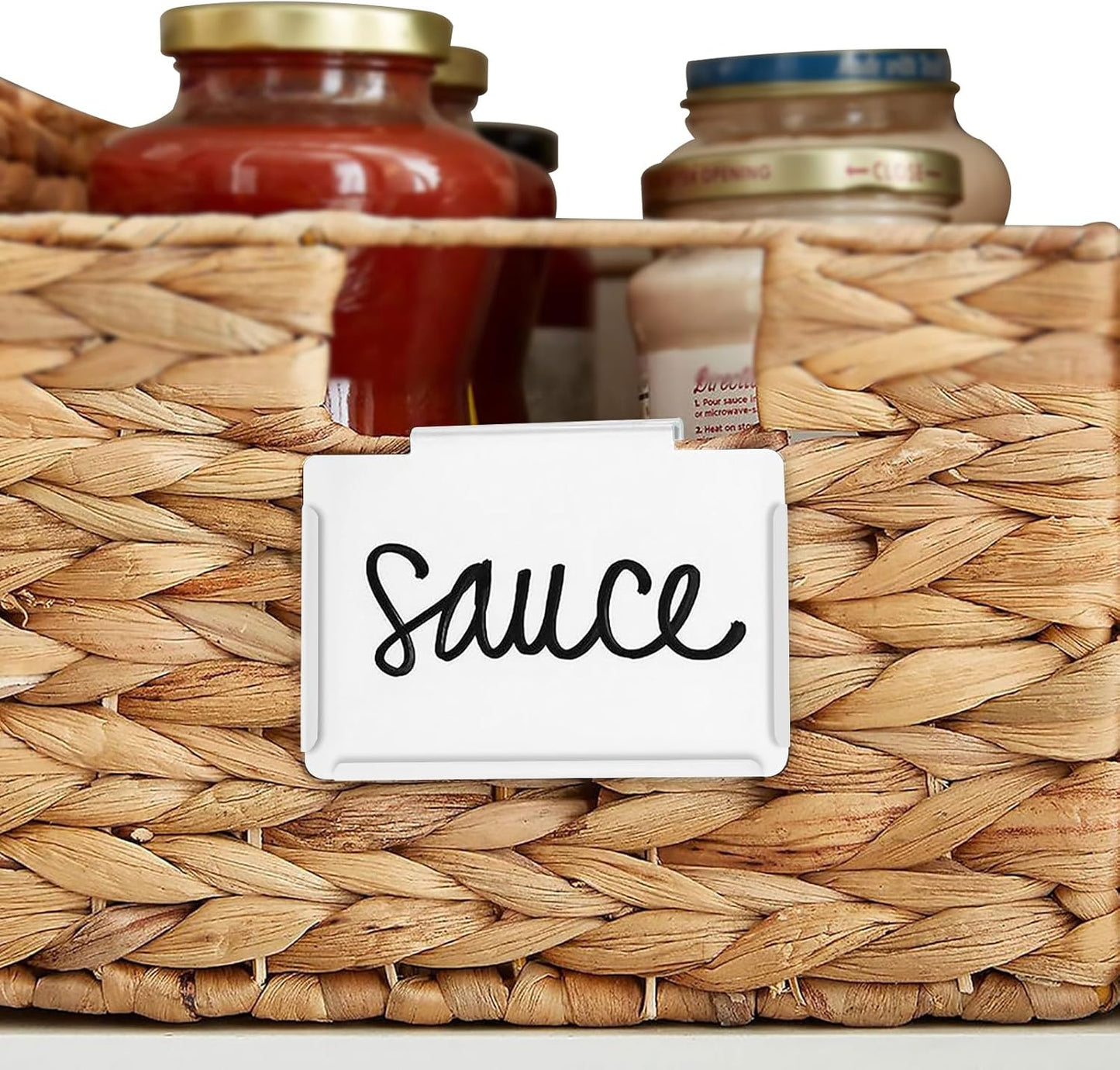 Basket Labels Clip on | Label Holders for Basket or Storage Bins Includes Black Chalk Markers (30 White Holders + 4 Black Chalk Makers)