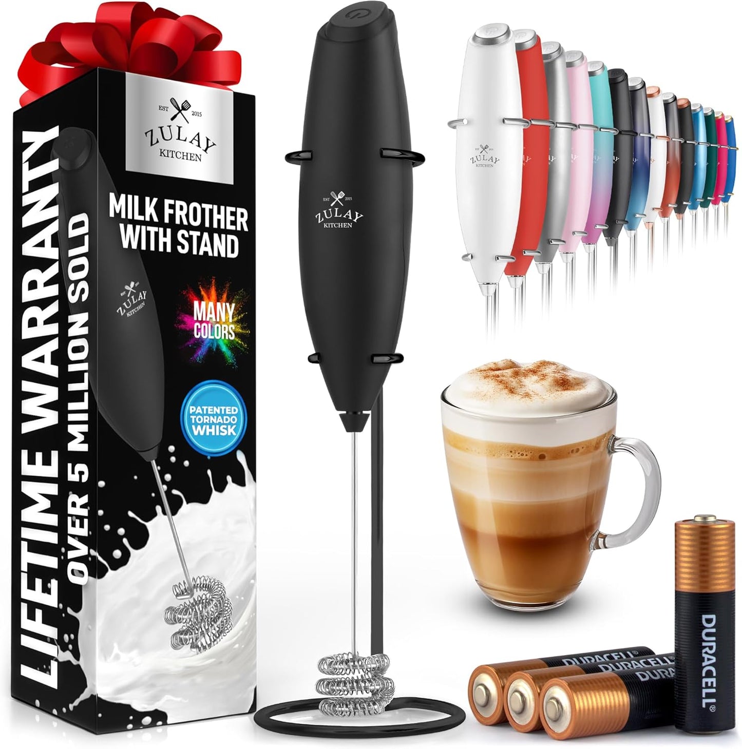 Zulay Kitchen Patented Tornado Triple Whisk Milk Frother with 4 Duracell Batteries – Handheld Foam Maker for Coffee, Lattes, Matcha & Hot Chocolate – Rich, Creamy Froth in Seconds - Culinary Roots
