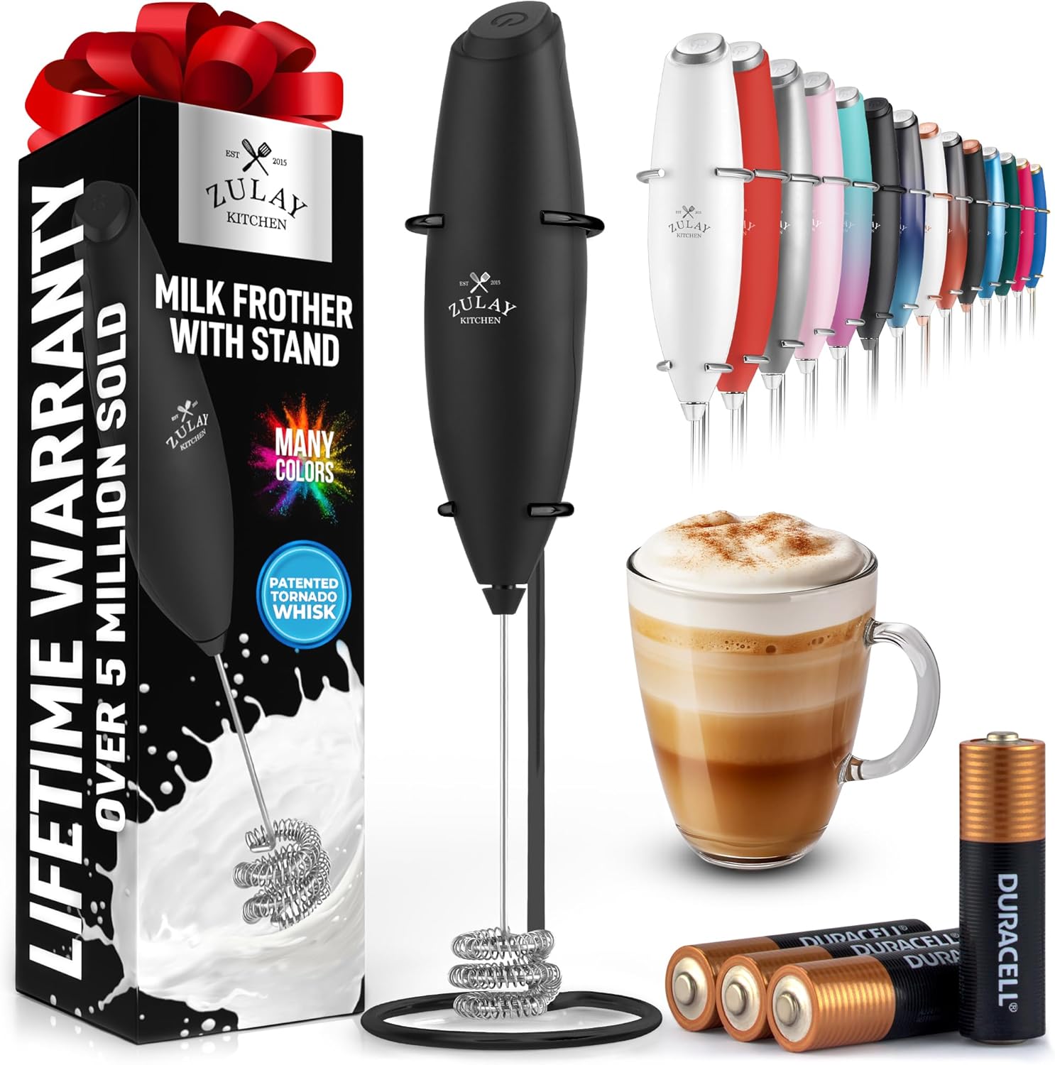Zulay Kitchen Patented Tornado Triple Whisk Milk Frother with 4 Duracell Batteries – Handheld Foam Maker for Coffee, Lattes, Matcha & Hot Chocolate – Rich, Creamy Froth in Seconds - Culinary Roots