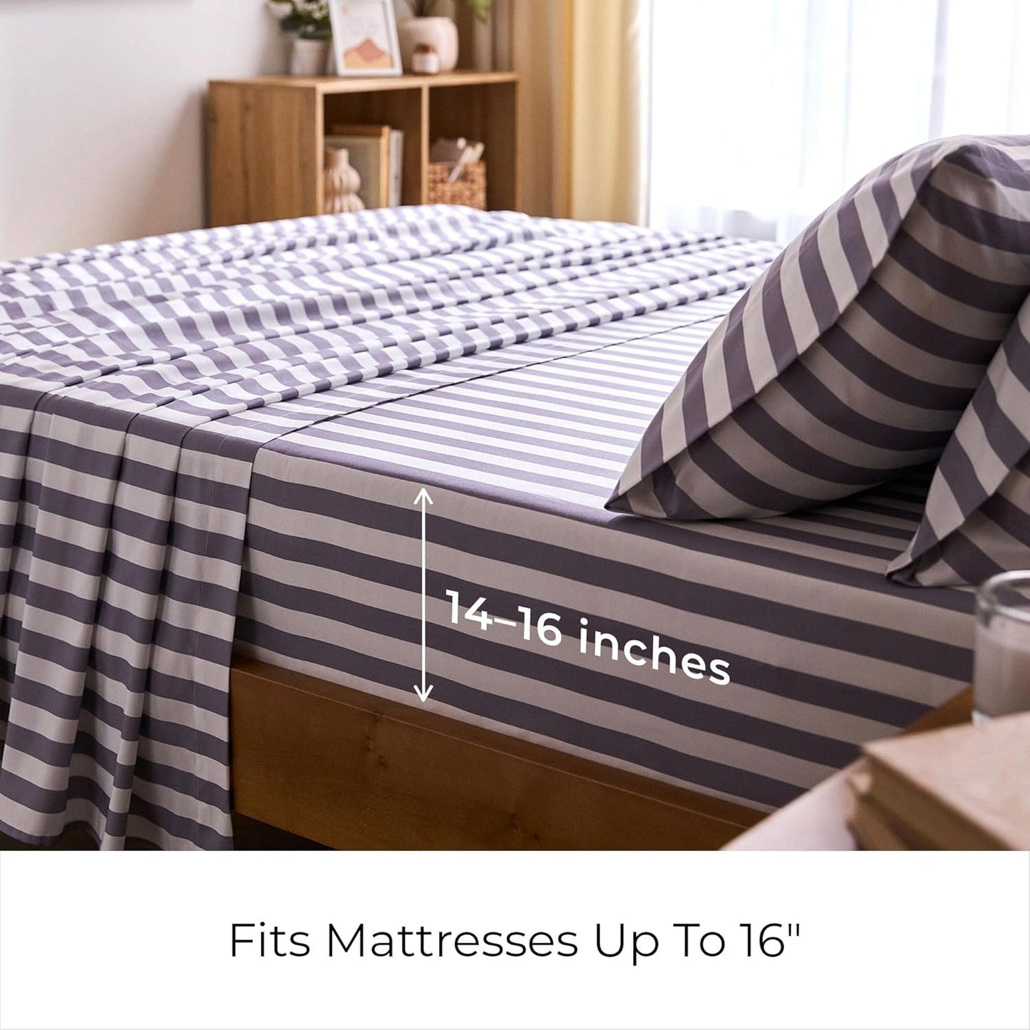 Mellanni Queen Sheets Set - 4 PC Iconic Collection Bedding - Hotel Luxury, Extra Soft, Cooling Bed Sheets - Wrinkle, Fade, Stain Resistant (Queen, Oxford Stripe Hazy Lilac)