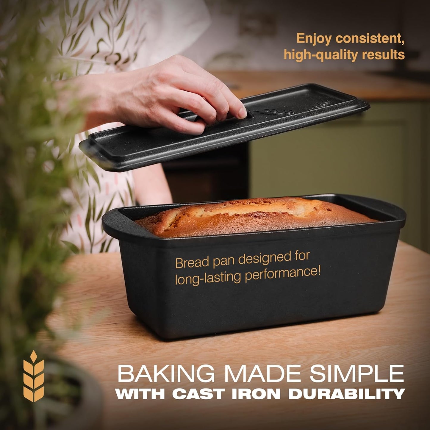 KUHA Cast Iron Bread Loaf Pan with Lid + Heat Resistant Gloves - Pre-Seasoned Cast Iron Bread Pan with Handles - Oven-safe bread pans for homemade bread - Ideal Loaf Pans for Campfire or Home Kitchen - Culinary Roots