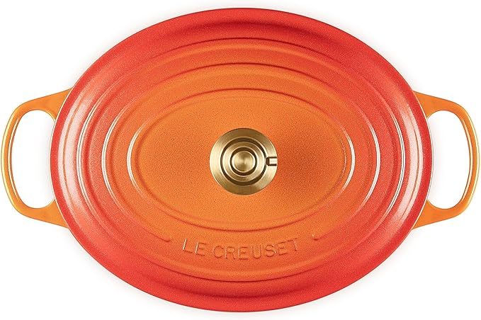 Le Creuset Enameled Cast Iron Signature Oval Dutch Oven, 6.75 qt., Flamme Doree with Crucible Knob