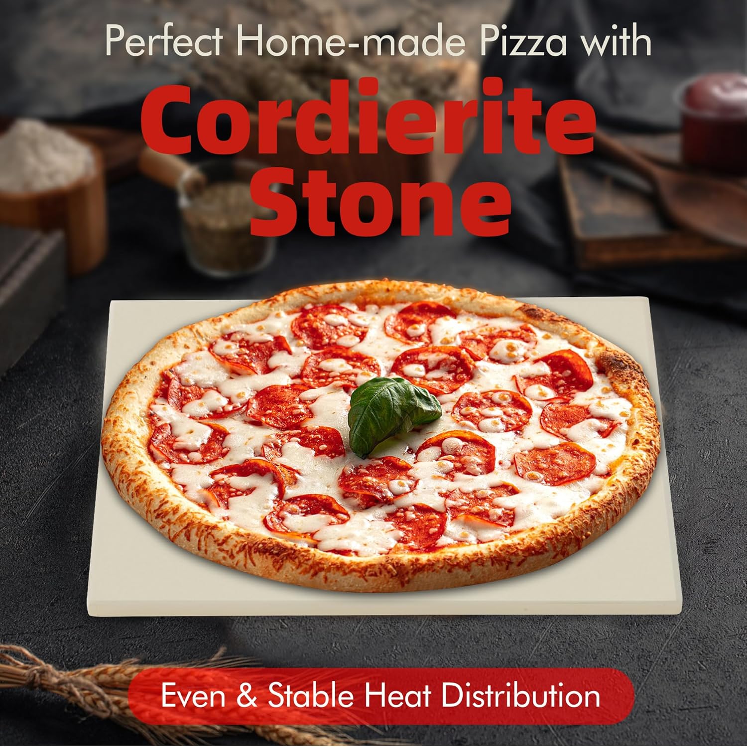 12" Square Pizza Stone, Heavy Duty Cordierite Pizza Pan for Grilling & Pizza Oven, High Temperature Resistant Baking Stone for Pizza, Bread, Meat - Culinary Roots