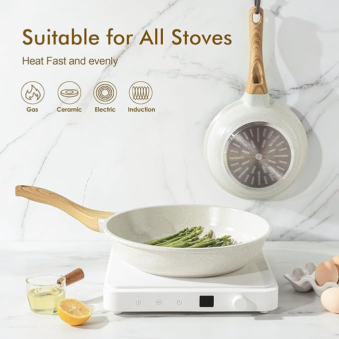 SENSARTE Nonstick Ceramic Frying Pan Skillet, 11 Inch Omelet Pan, Healthy Non Toxic Induction Compatible Egg Pan with Heat Resistant Handle, PTFE and PFAS-Free (Pack of 2)