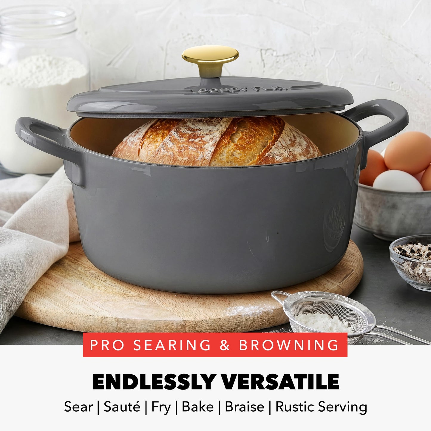 x Bobby Flay 5.5QT Enameled Cast Iron Dutch Oven With Lid