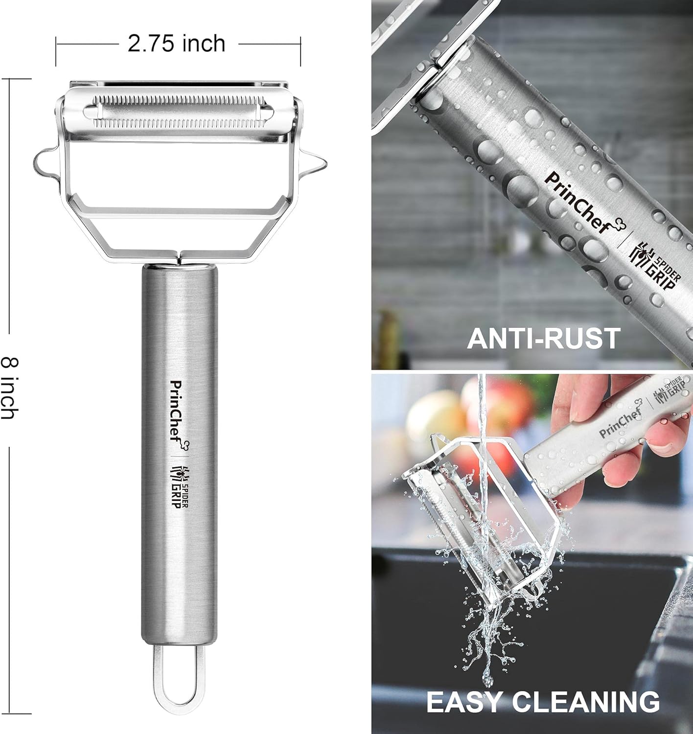 PrinChef Vegetable Peeler, 3 in 1 Versatile Y Potato Peeler for Kitchen| Ultra Sharp Julienne Peeler with Anti-Slip Handle | Stainless Steel No-Rust Veggie Peeler, Heavy Duty - Culinary Roots