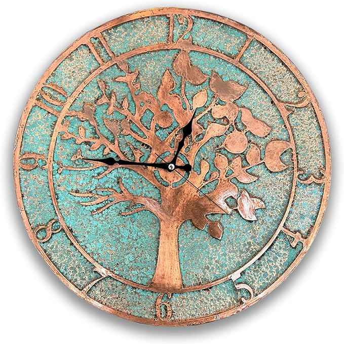 Handmade Copper Wall Clock Artisan Touch in Every Piece - Eternal Tree Wall Decor Copper Clock for Living Room, Office, Kitchen & Bedroom (11 Inch)