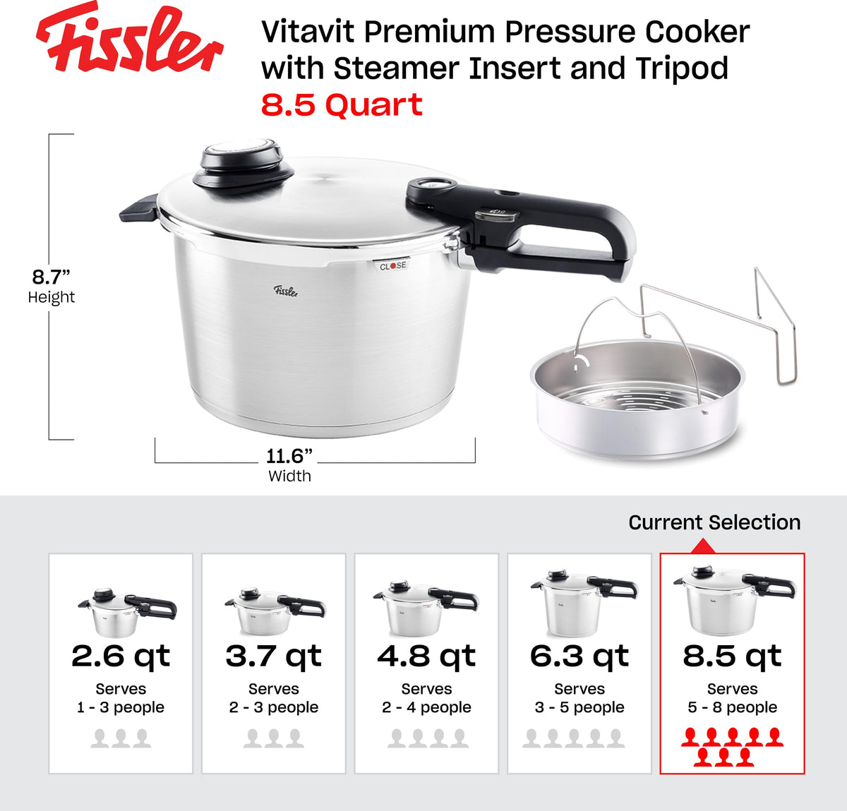 Vitavit Premium Pressure Cooker with Steamer Insert