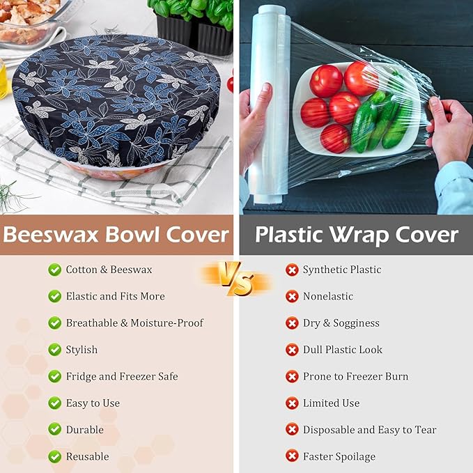 5-Size Reusable Beeswax Bowl Covers for Bread Proofing, Cotton Cloth Flexible Beeswax Wraps for Food Storage(Tomatoes)