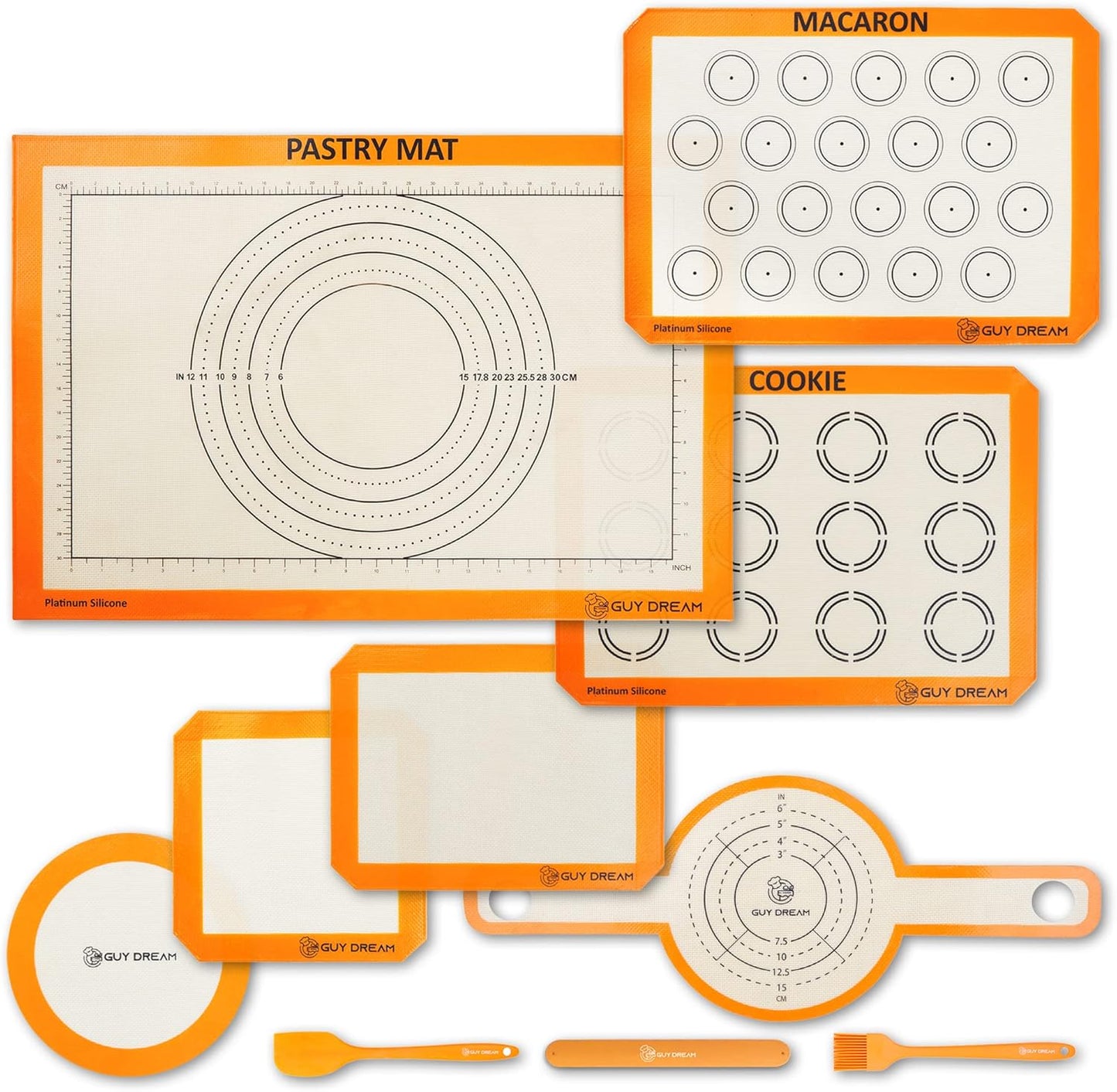 GUY DREAM All-in-One Silicone Baking Mat Set - Kneading Mat, Cookie & Macaron Half Sheet Mat, 1/4 Sheet Mat, Square & Round Cake Mats, Artisan Bread Mat - Ideal Gift for Baking - Culinary Roots