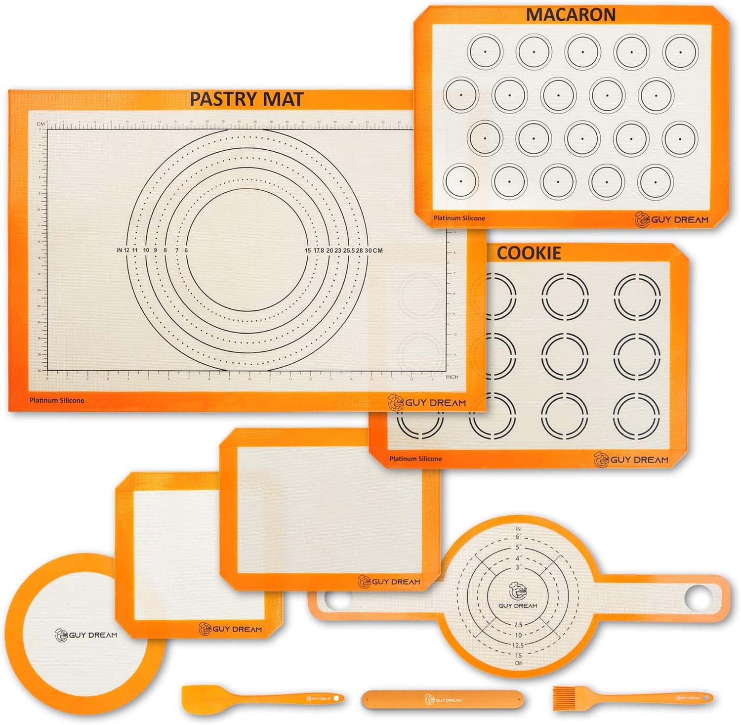 GUY DREAM All-in-One Silicone Baking Mat Set - Kneading Mat, Cookie & Macaron Half Sheet Mat, 1/4 Sheet Mat, Square & Round Cake Mats, Artisan Bread Mat - Ideal Gift for Baking - Culinary Roots