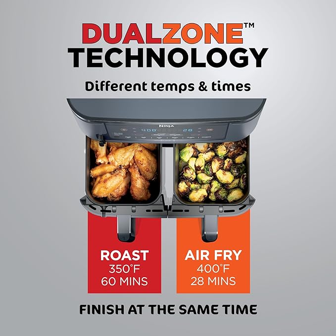 Ninja Air Fryer, Thermometer, Roast, Bake, Air Fry, Crisps, Broil, Reheats, Keep Warm, 10-in-1, Fries, Frozen Food, Veggies, and Meat, Quick Meals, Healthy Meals, Less Oil, 10 QT, GREY, DZ550GY