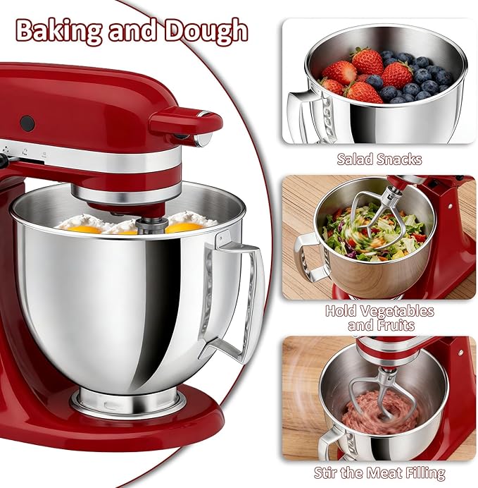 5QT Stainless Steel Mixer Bowl Compatible with KitchenAid Bowls for Mixer, Artisan&Classic Series 4.5-5QT Tilt-Head Mixers, Kitchen Gadgets Mixer Bowl with Handle,Metal Bowl for Kitchen Mixing Bowl